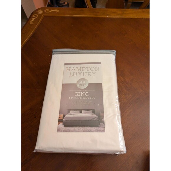 Hampton House King Sheet Set 4pcs White Pillow Cases100% Cotton Sateen 500 TC - Picture 2 of 7